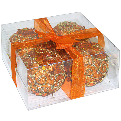 Набор новогодних шаров, 4 шт Цвет: оранжевый 01311C7 Феникс-Презент 2008 г ; Упаковка: пластиковая коробка инфо 731g.